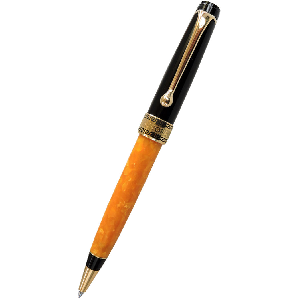 Aurora Optima O' Sole Mio Ballpoint Pen - Marbled Orange - Black Trim-Pen Boutique Ltd