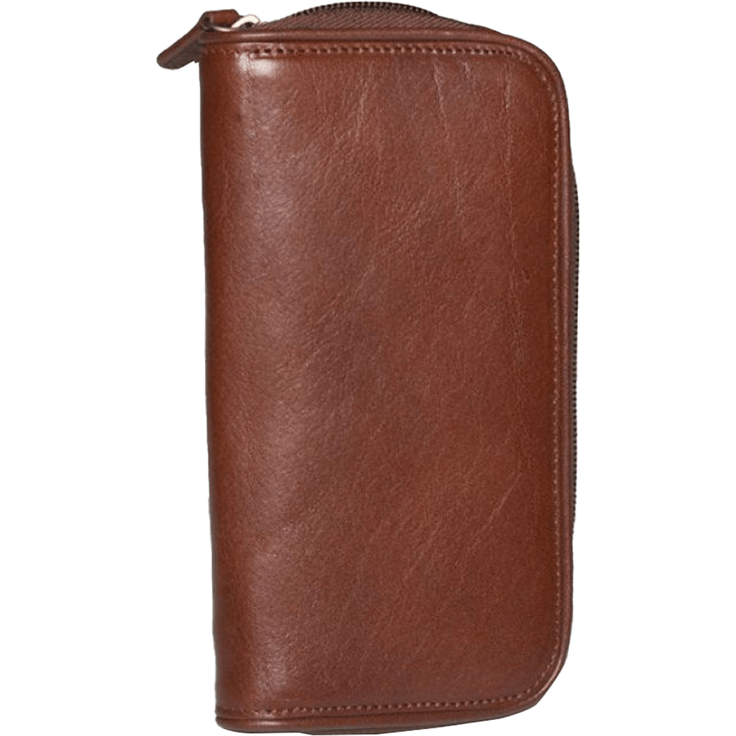 Aston Leather Brown Zipper 2-Pen Case - Pen Boutique Ltd