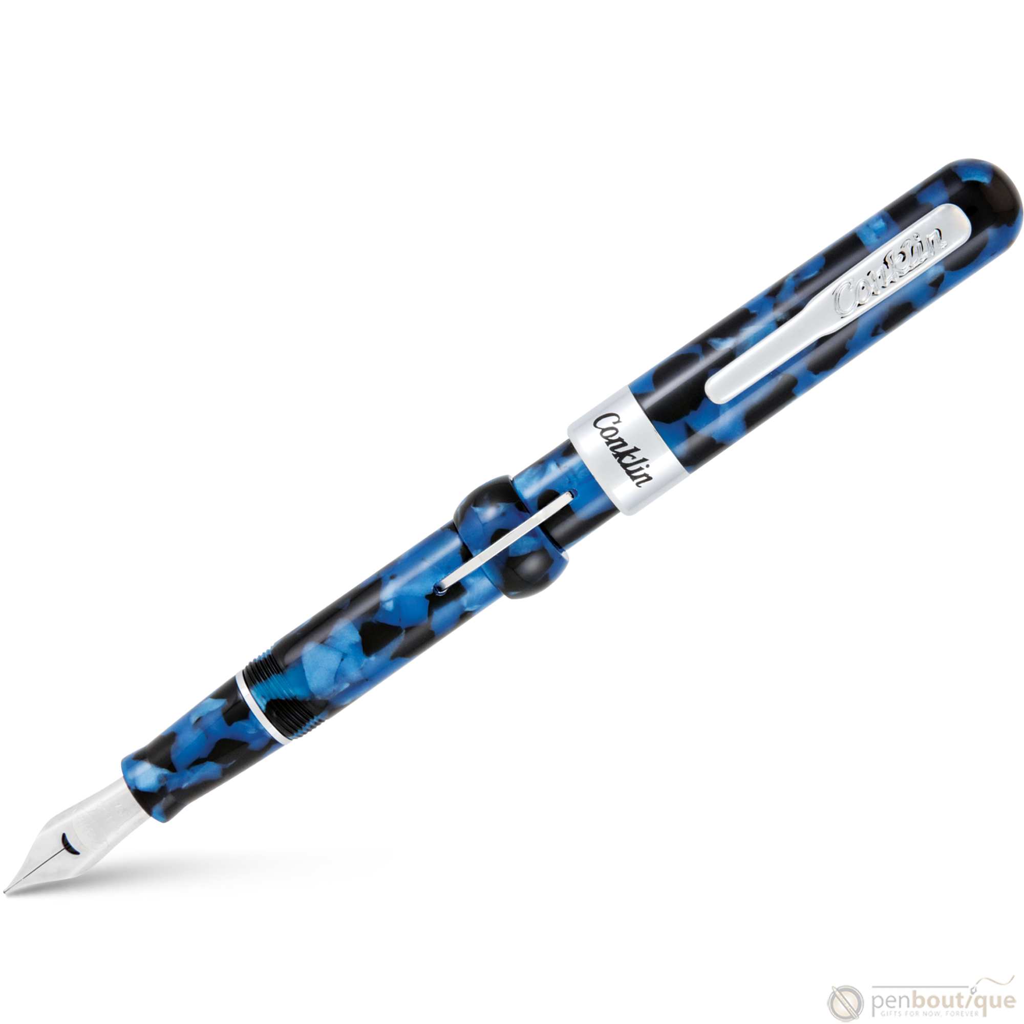 Conklin Mark Twain Crescent Filler Fountain Pen - Vintage Blue - Chrome Trim-Pen Boutique Ltd