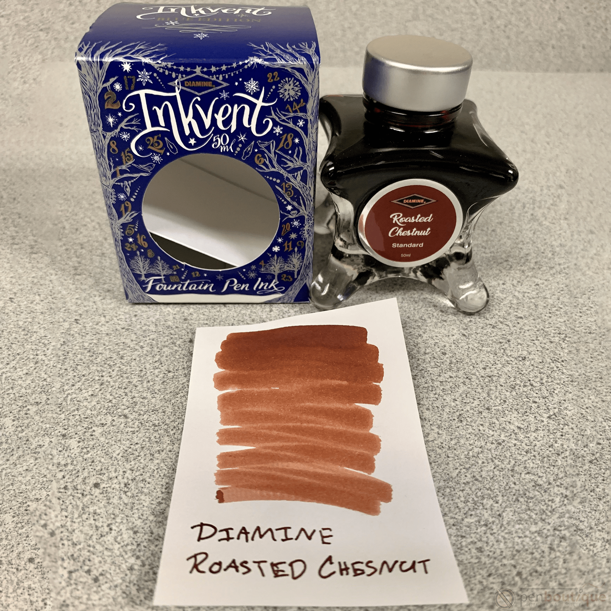 Diamine Ink Bottle - 2019 Inkvent - Blue Edition - Standard Ink Bottle - Standard - Roasted Chestnut - 50ml - Pen Boutique Ltd