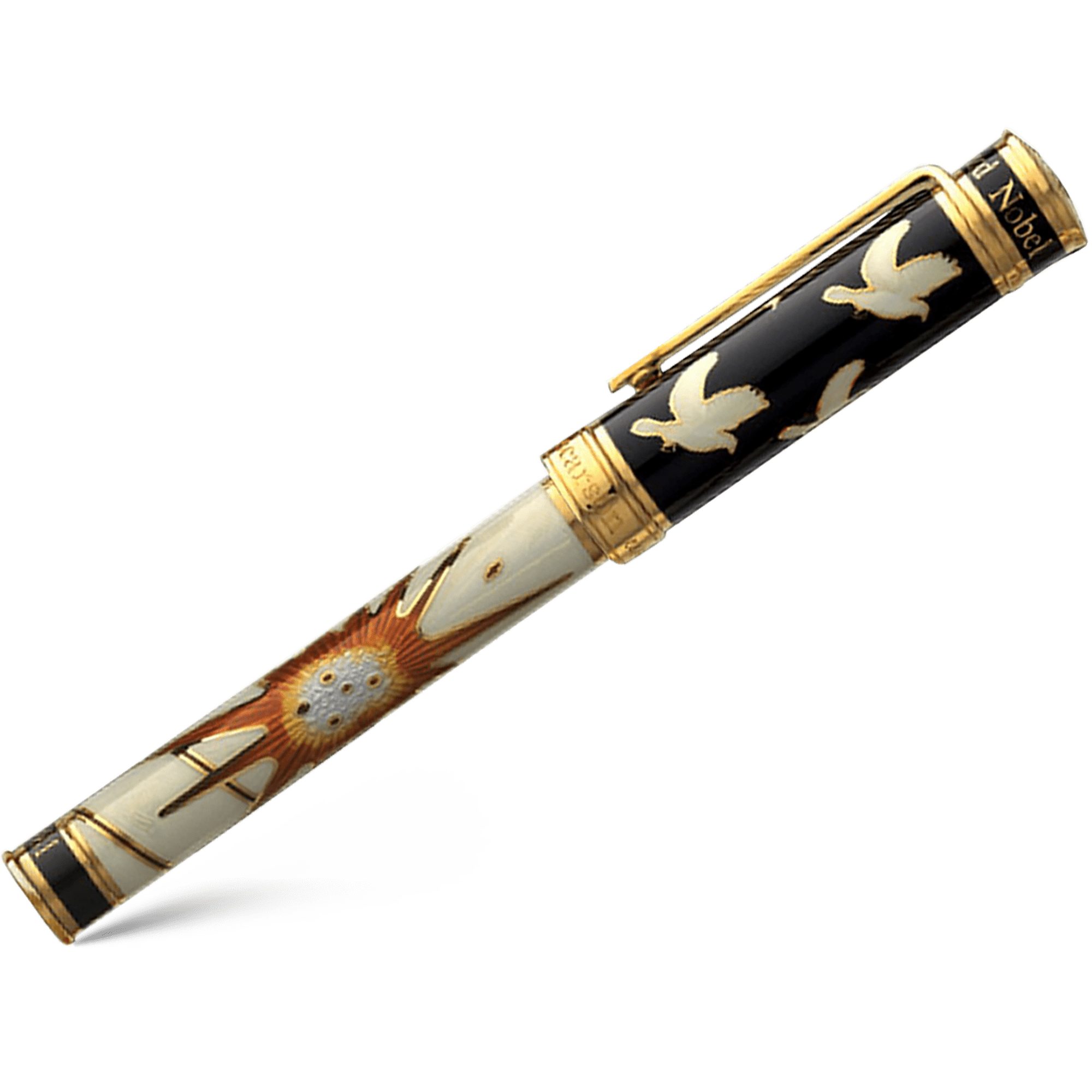 David Oscarson Alfred Bernhard Nobel Rollerball Pen - White Gold w/ White Barrel - Pen Boutique Ltd