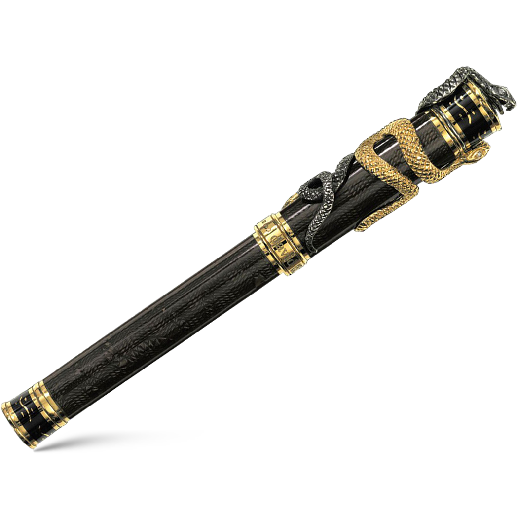 David Oscarson Black Water Snake Rollerball Pen - Translucent Black Moss and Opaque Black Hard Enamel w/ Gold Vermeil-Pen Boutique Ltd
