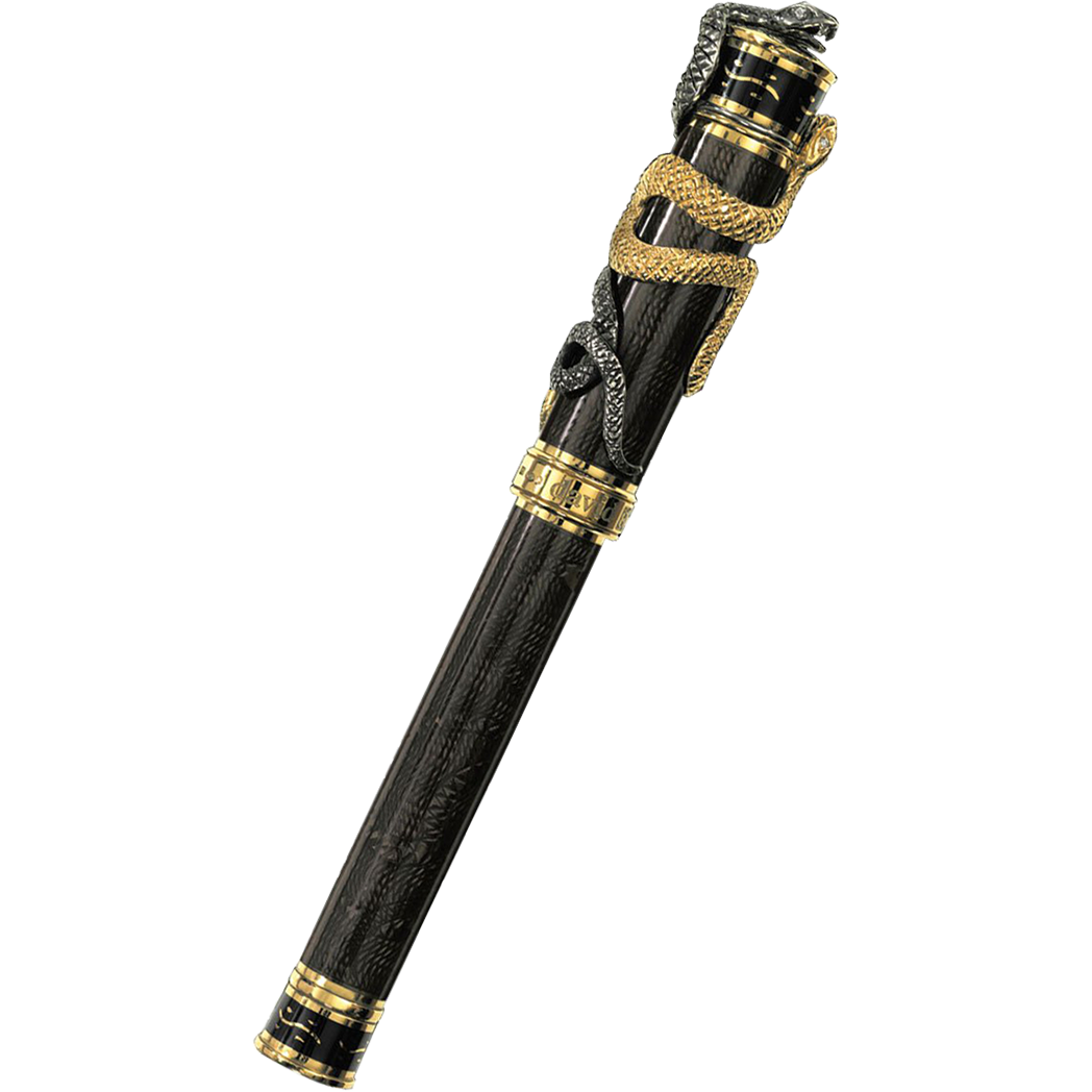 David Oscarson Black Water Snake Rollerball Pen - Translucent Black Moss and Opaque Black Hard Enamel w/ Gold Vermeil-Pen Boutique Ltd