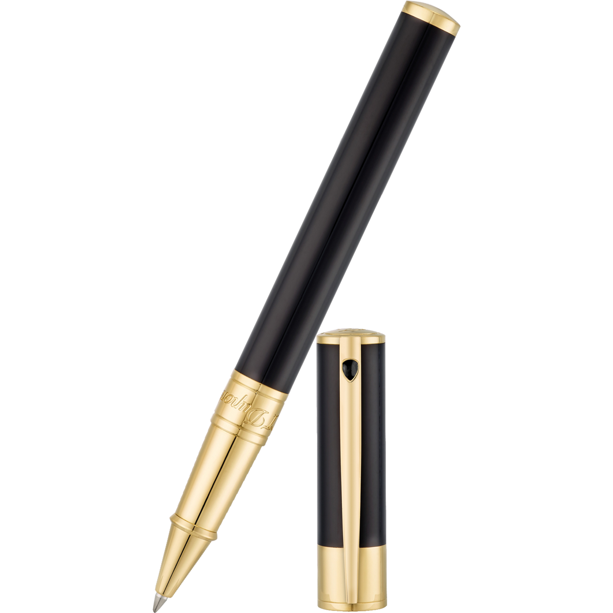 S T Dupont D-Initial Rollerball Pen - Gold Trim - Black-Pen Boutique Ltd