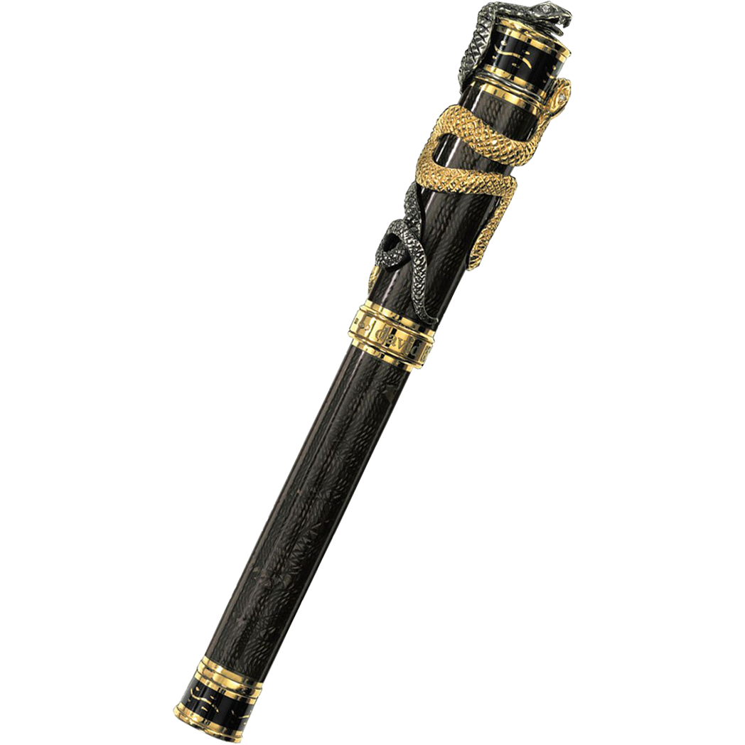 David Oscarson Black Water Snake Fountain Pen - Translucent Black Moss and Opaque Black Hard Enamel w/ Gold Vermeil-Pen Boutique Ltd
