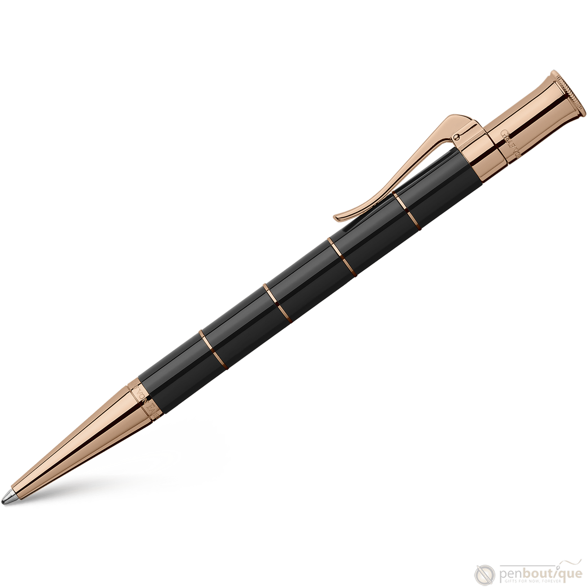 Graf von Faber-Castell Classic Anello Ballpoint Pen - Black with Rose Gold Trim - Pen Boutique Ltd