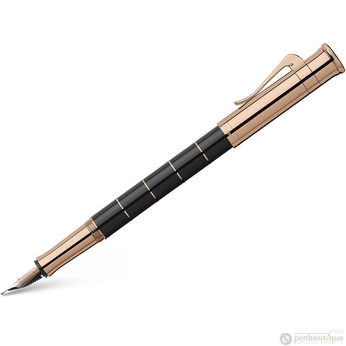 Graf von Faber-Castell Classic Anello Fountain Pen - Black with Rose Gold Trim - Pen Boutique Ltd