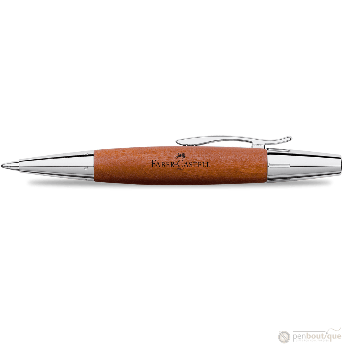 Faber-Castell E-Motion, Pearwood, Brown/Chrome Ballpoint Pen - Pen Boutique Ltd