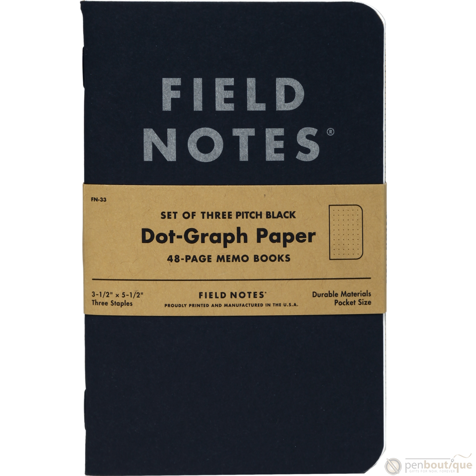 Field Notes Pitch Black 3-pack 3½" × 5½" Dot Graph-Pen Boutique Ltd