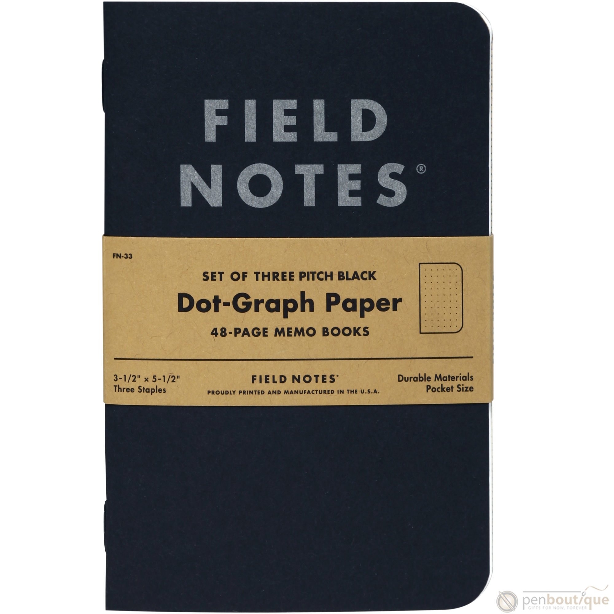 Field Notes Pitch Black 3-pack 3½" × 5½" Dot Graph-Pen Boutique Ltd