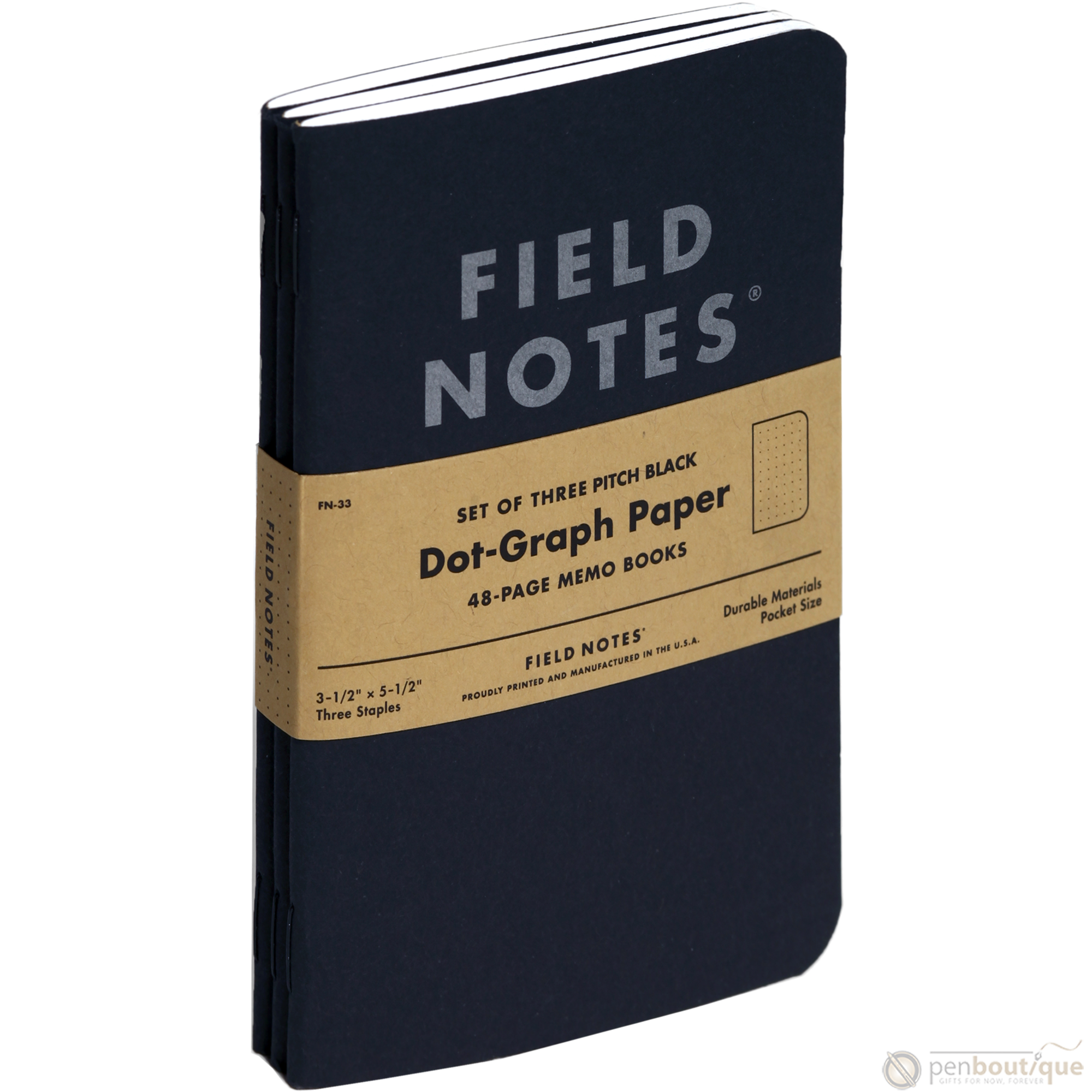 Field Notes Pitch Black 3-pack 3½" × 5½" Dot Graph-Pen Boutique Ltd