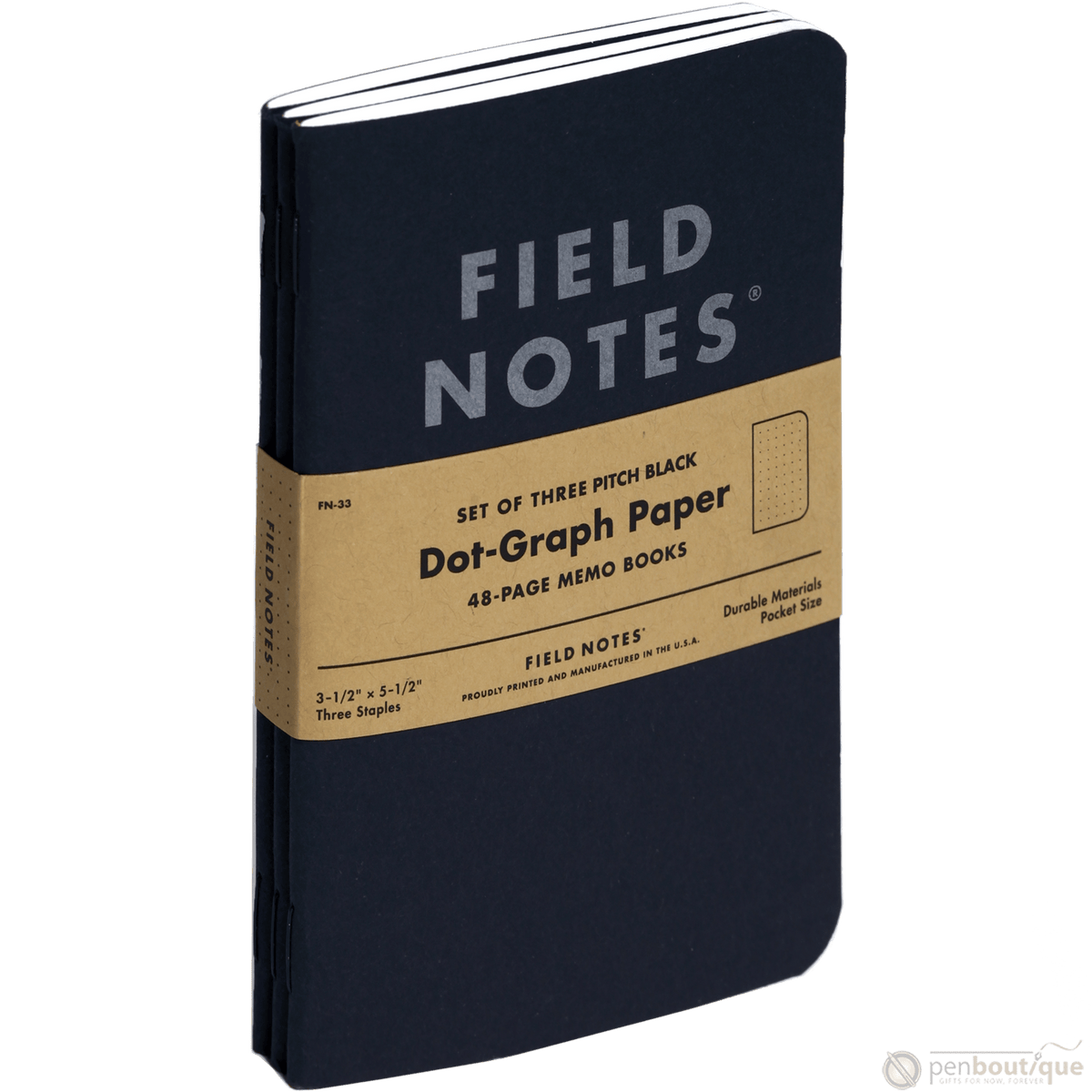 Field Notes Pitch Black 3-pack 3½" × 5½" Dot Graph - Pen Boutique Ltd