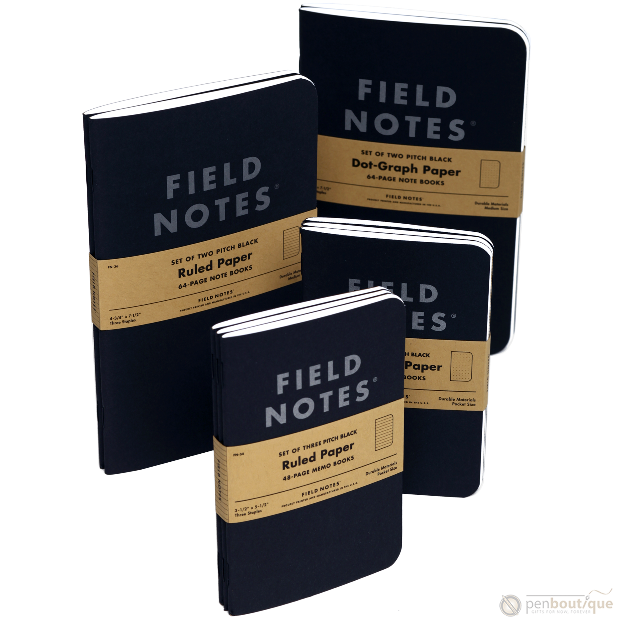 Field Notes Pitch Black 3-pack 3½" × 5½" Dot Graph-Pen Boutique Ltd