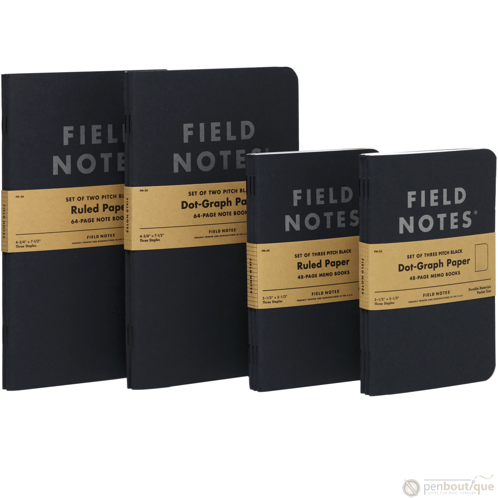 Field Notes Pitch Black 3-pack 3½" × 5½" Dot Graph-Pen Boutique Ltd