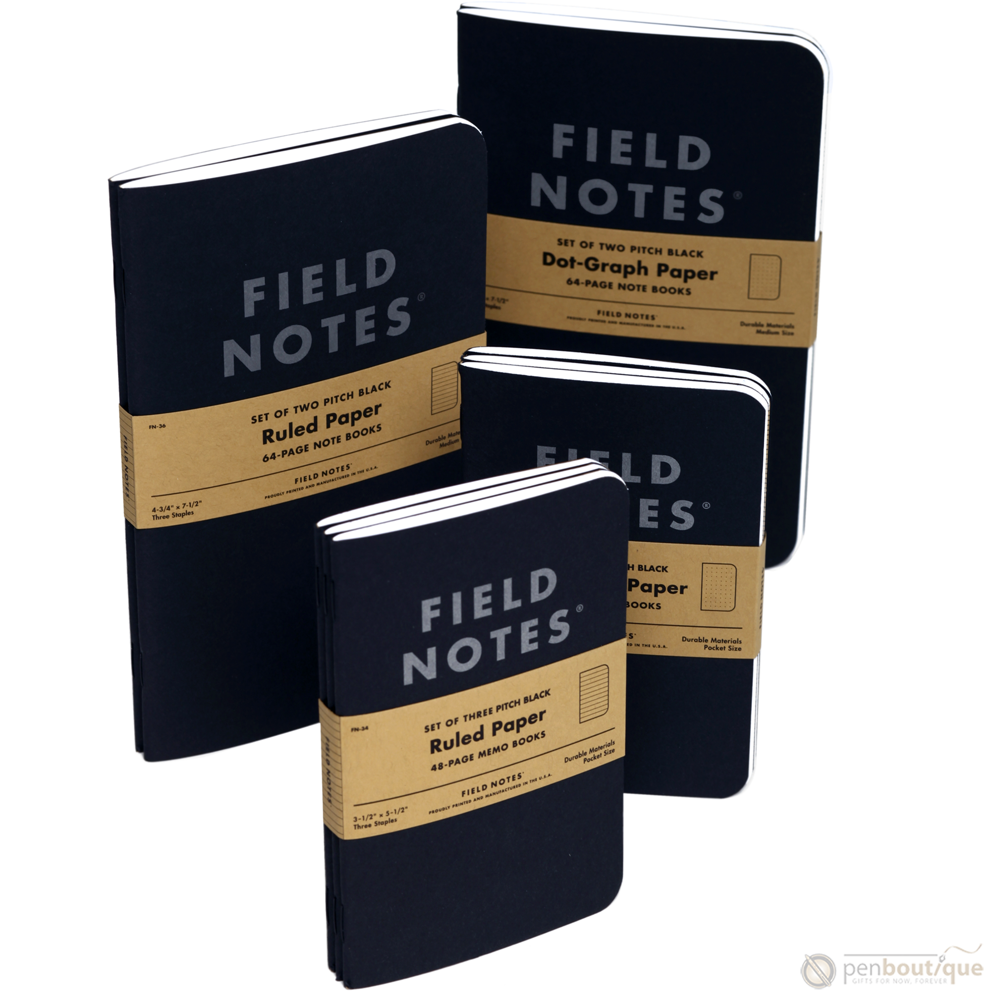 Field Notes Pitch Black 3-pack 3½" × 5½" Dot Graph-Pen Boutique Ltd