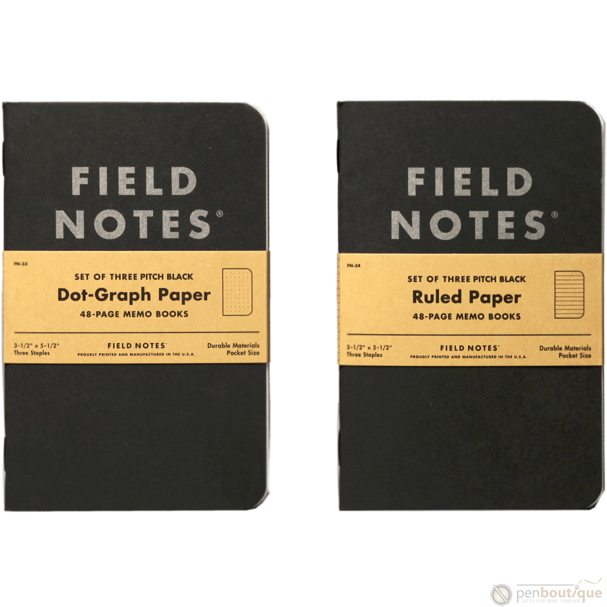 Field Notes Pitch Black 3-pack 3½" × 5½" Dot Graph-Pen Boutique Ltd