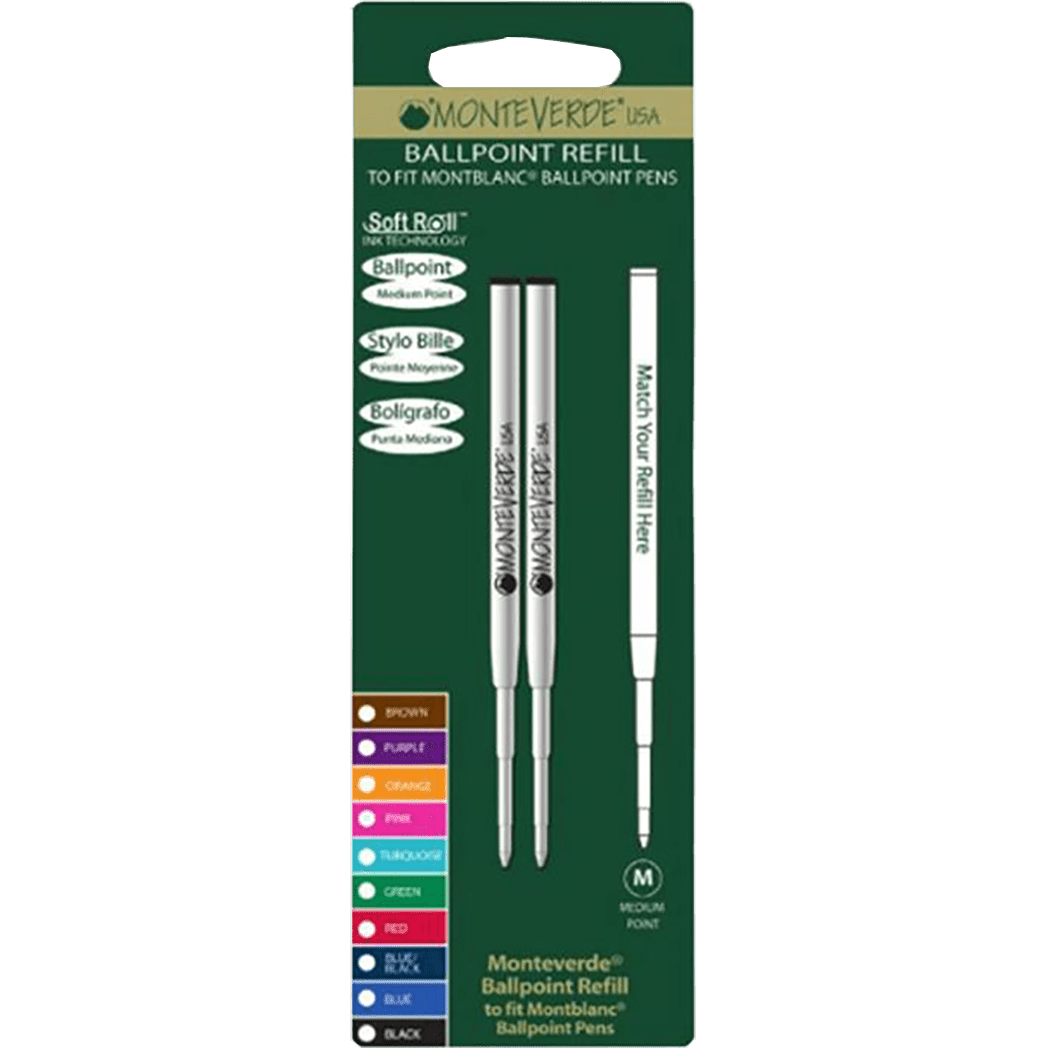Monteverde Soft Roll Ballpoint Refill for Montblanc - Broad - Blue - 2pcs - Pen Boutique Ltd