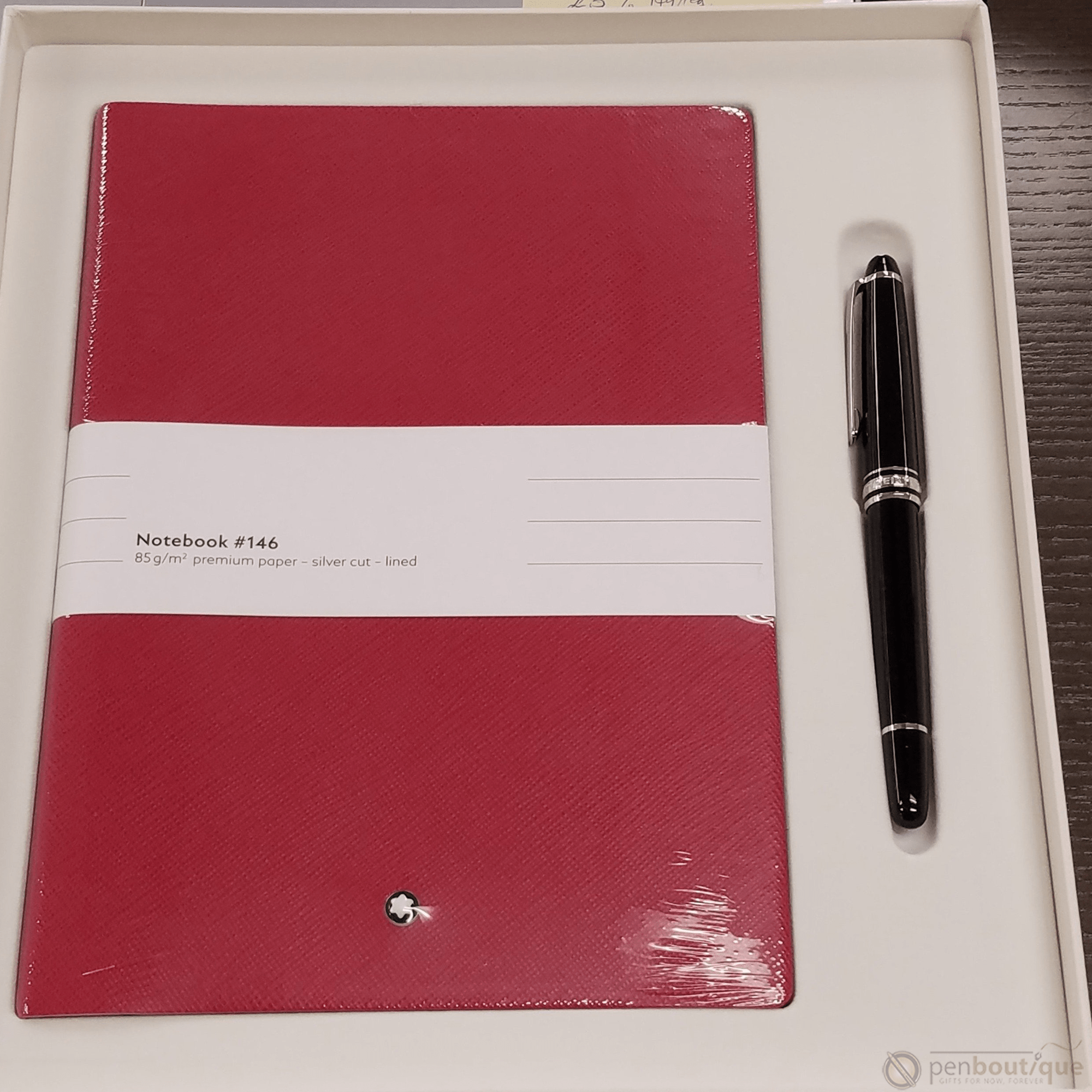 Montblanc Gift Set (Meisterstuck 163 Black with Platinum trim Rollerball Pen & 146 Red, Medium Notebook) - Pen Boutique Ltd