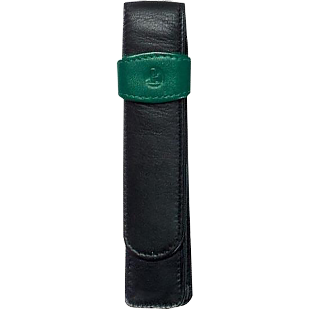 Pelikan Pen Case - TG12 Leather - Black/Green (1 Pen Slot)-Pen Boutique Ltd