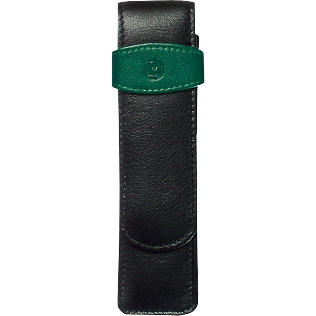 Pelikan Pen Case - TG22 Leather - Black/Green (2 Pen Slot)-Pen Boutique Ltd