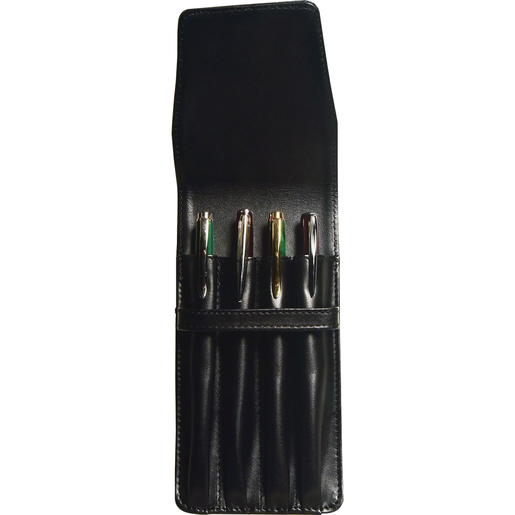 Aston Leather Black Finger Style Quad Pen Case-Pen Boutique Ltd