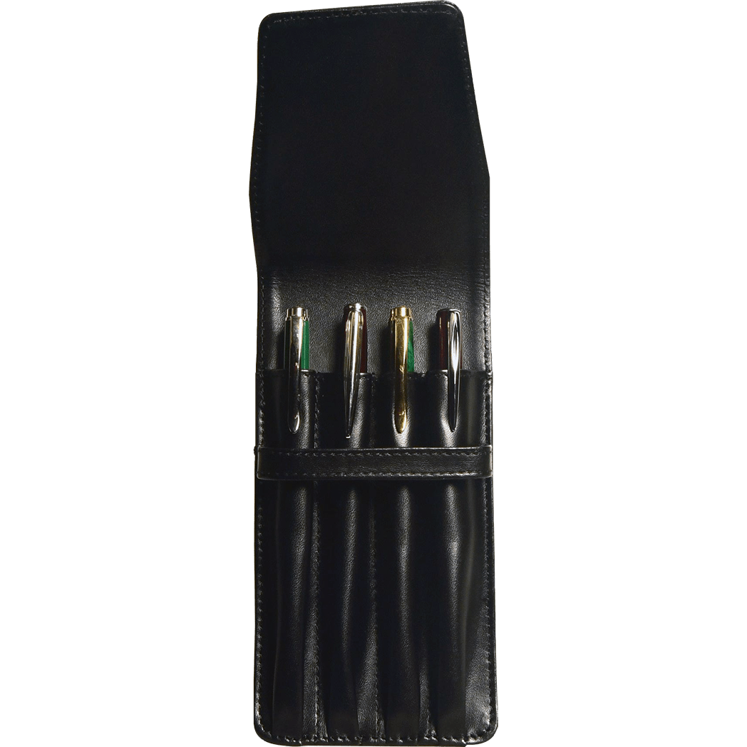Aston Leather Black Finger Style Quad Pen Case - Pen Boutique Ltd