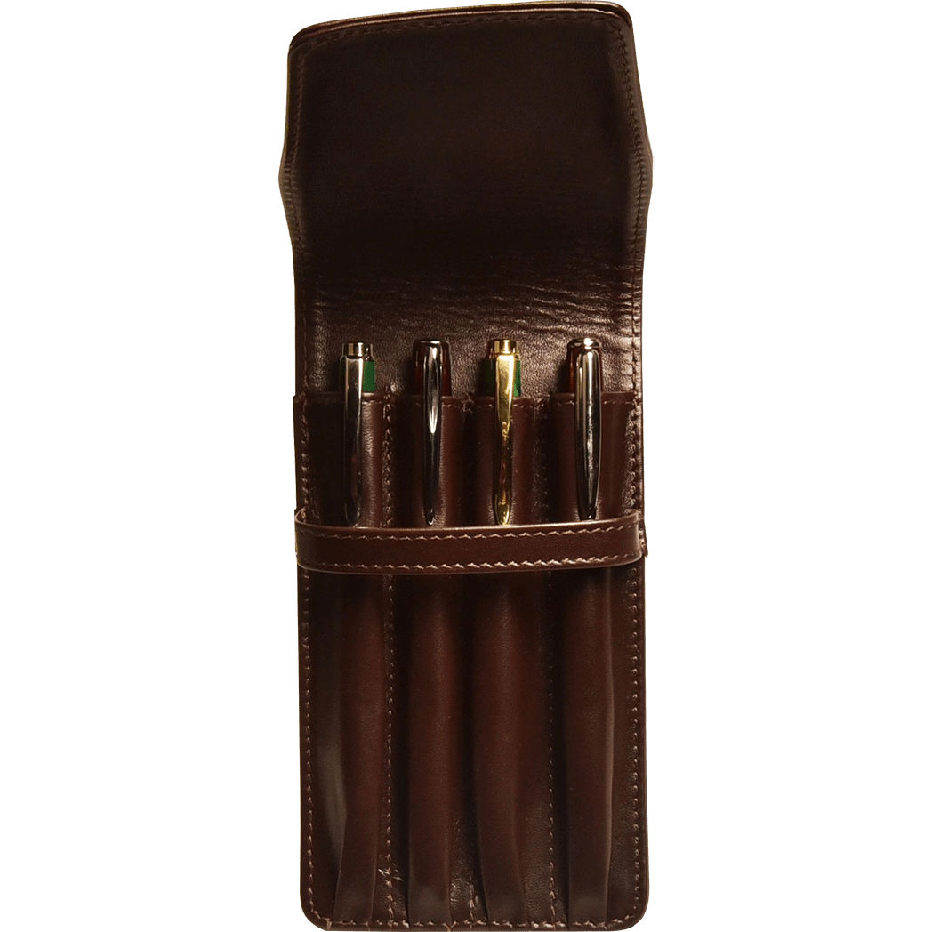 Aston Leather Brown Finger Style Quad Pen Case - Pen Boutique Ltd