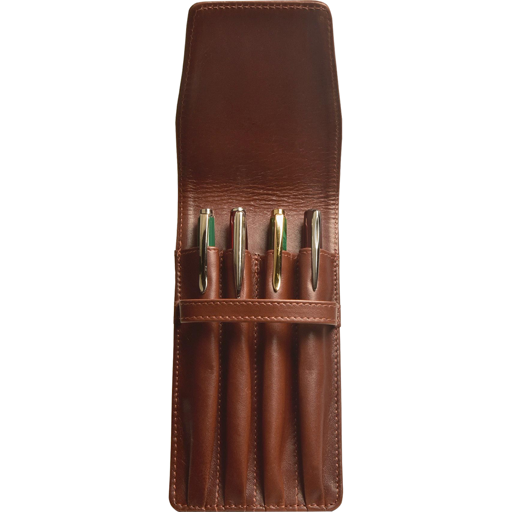 Aston Leather Cognac Finger Style Quad Pen Case-Pen Boutique Ltd