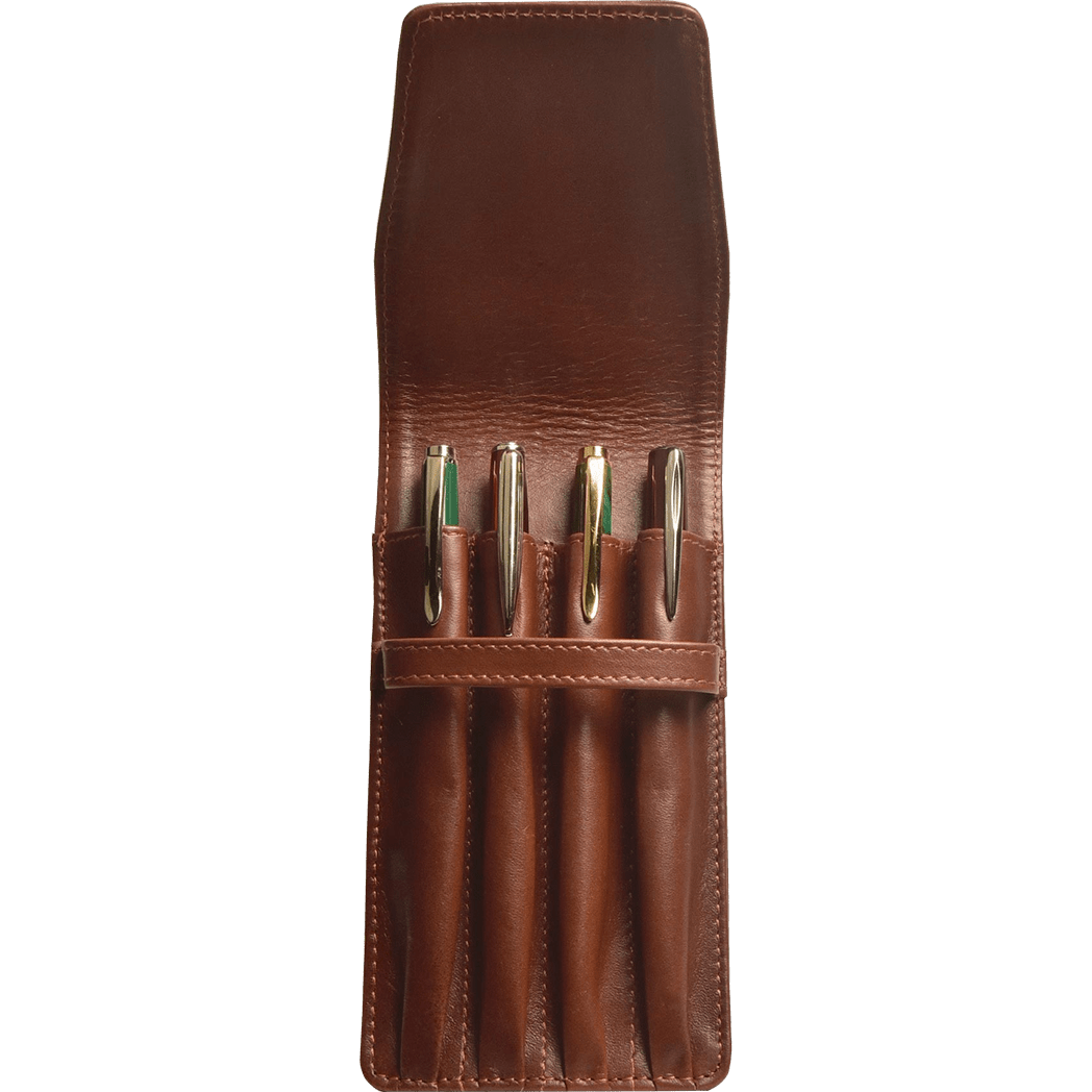 Aston Leather Cognac Finger Style Quad Pen Case - Pen Boutique Ltd