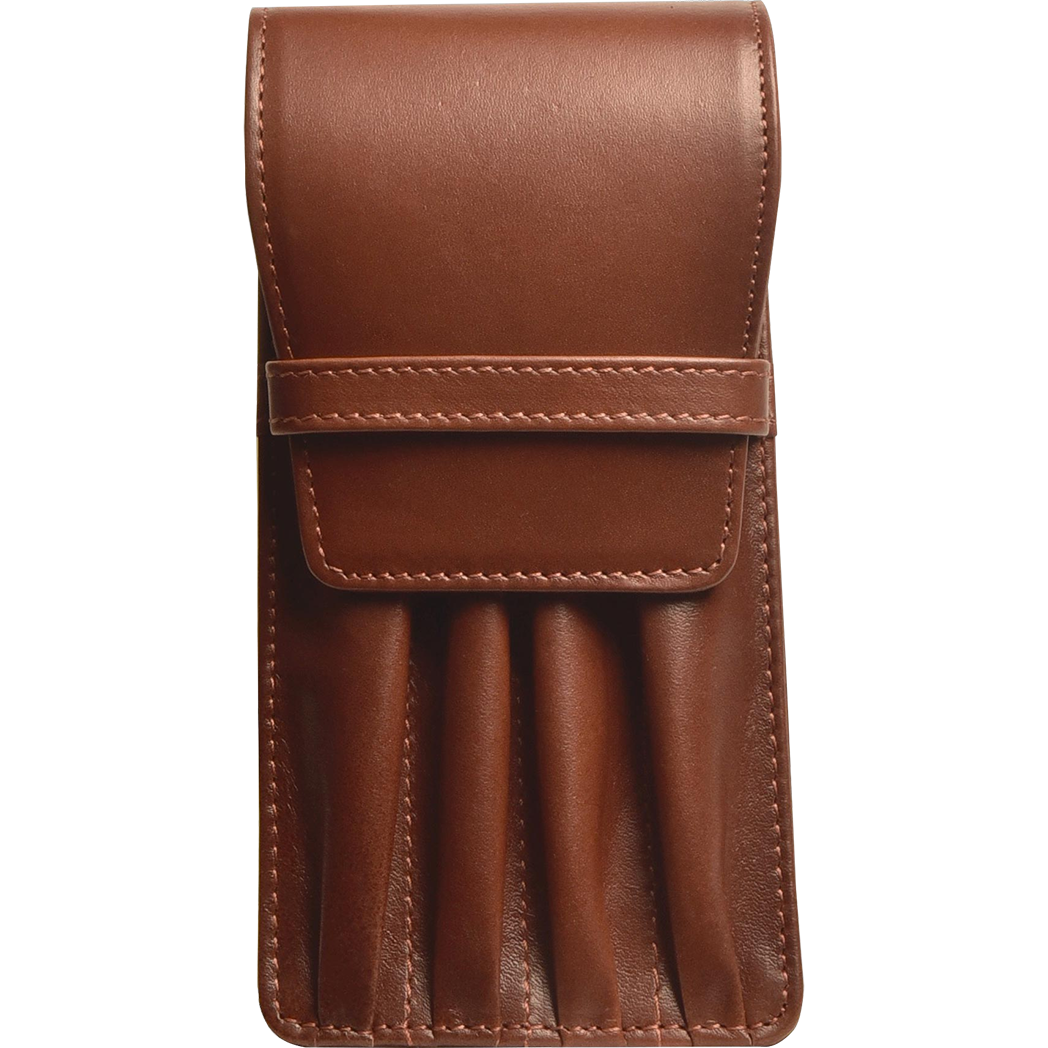 Aston Leather Cognac Finger Style Quad Pen Case-Pen Boutique Ltd