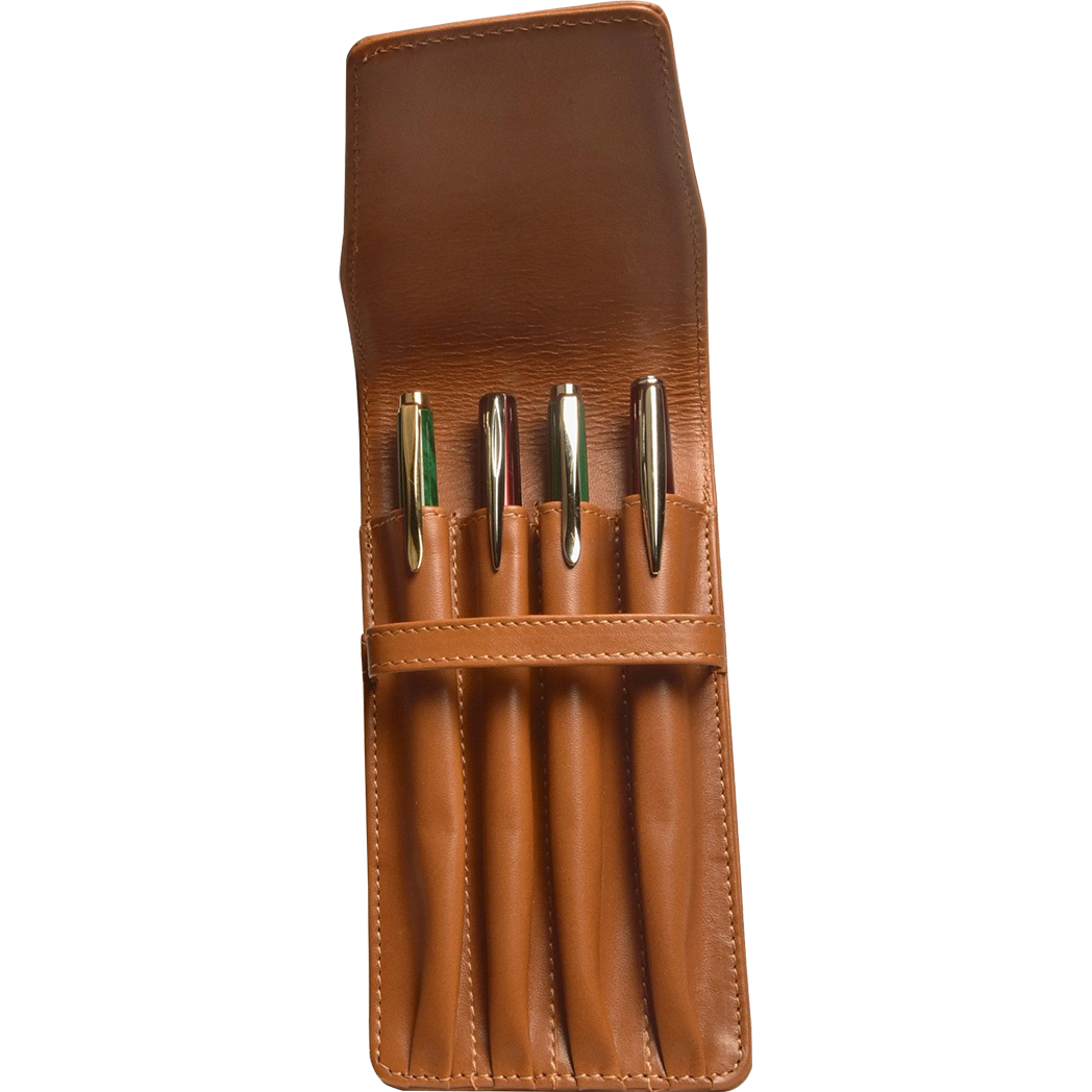 Aston Leather Tan Finger Style Quad Pen Case-Pen Boutique Ltd