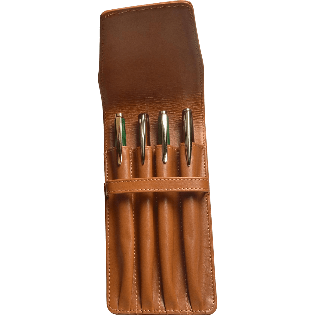 Aston Leather Tan Finger Style Quad Pen Case - Pen Boutique Ltd