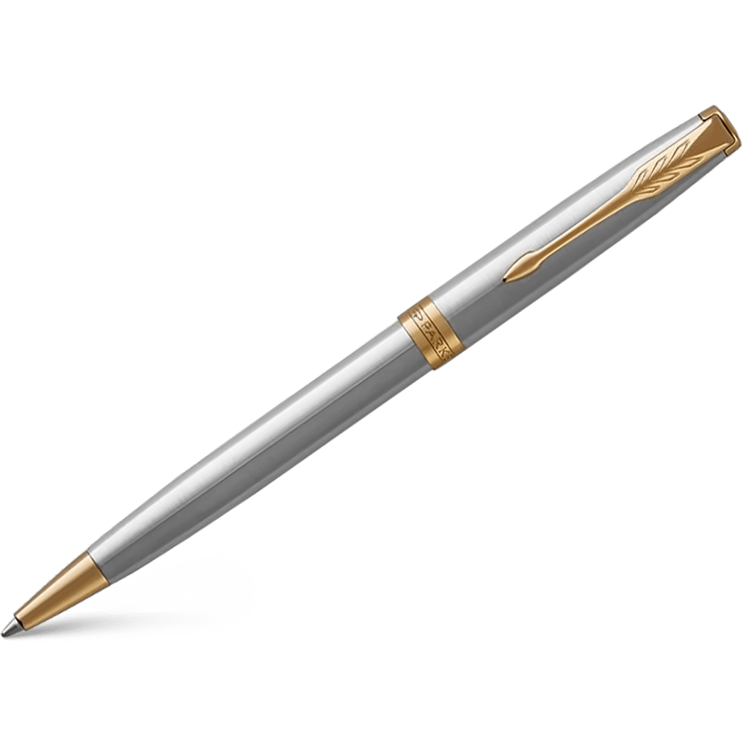 Parker Sonnet Ballpoint Pen - Stainless Steel - Gold Trim - Pen Boutique Ltd