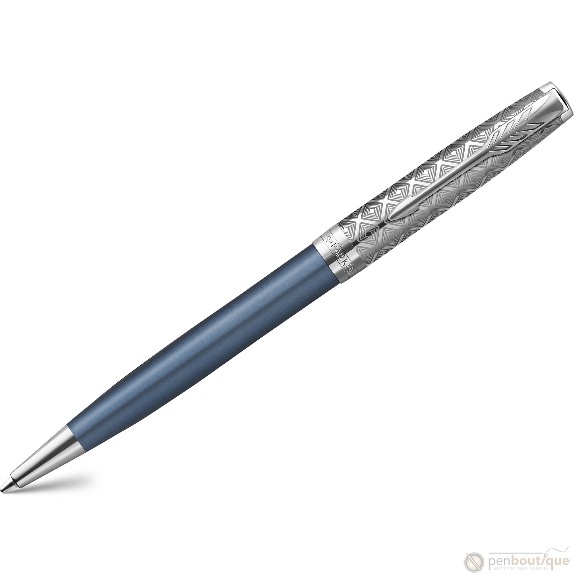 Parker Sonnet Premium Refresh Ballpoint Pen - Metal & Blue - Chrome Trim - Pen Boutique Ltd