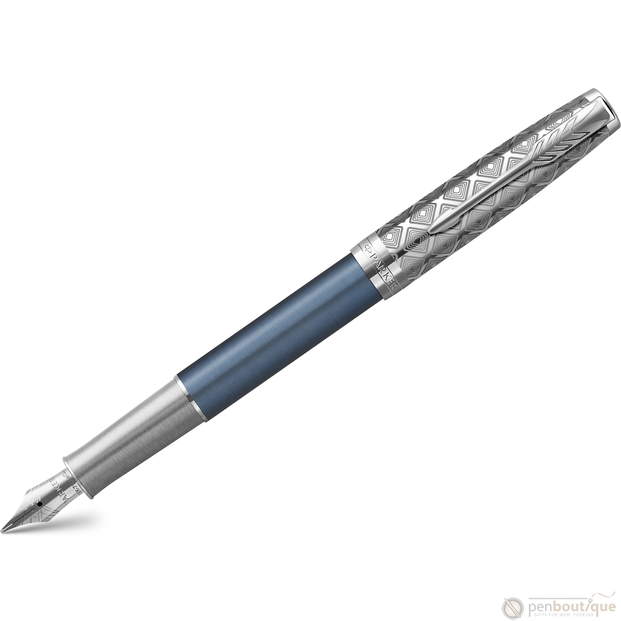 Parker Sonnet Premium Refresh Fountain Pen - Metal & Blue - Chrome Trim-Pen Boutique Ltd