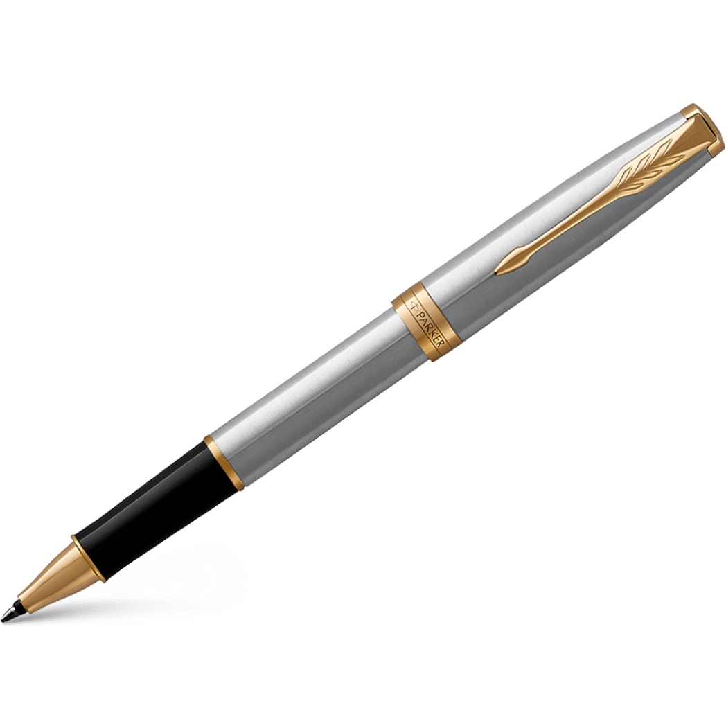 Parker Sonnet Rollerball Pen - Stainless Steel - Gold Trim - Pen Boutique Ltd