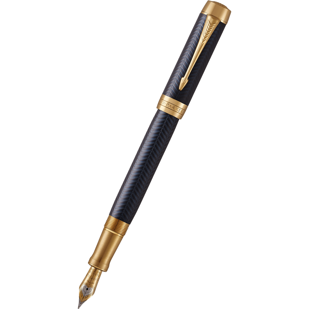 Parker Duofold Prestige Fountain Pen - Centennial Blue Chevron - Gold Trim - Pen Boutique Ltd