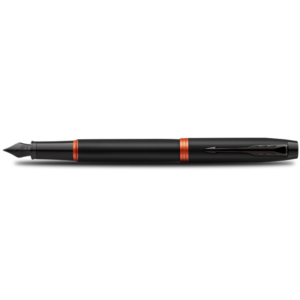 Parker IM Fountain Pen - Satin Black - Flame Orange Ring-Pen Boutique Ltd