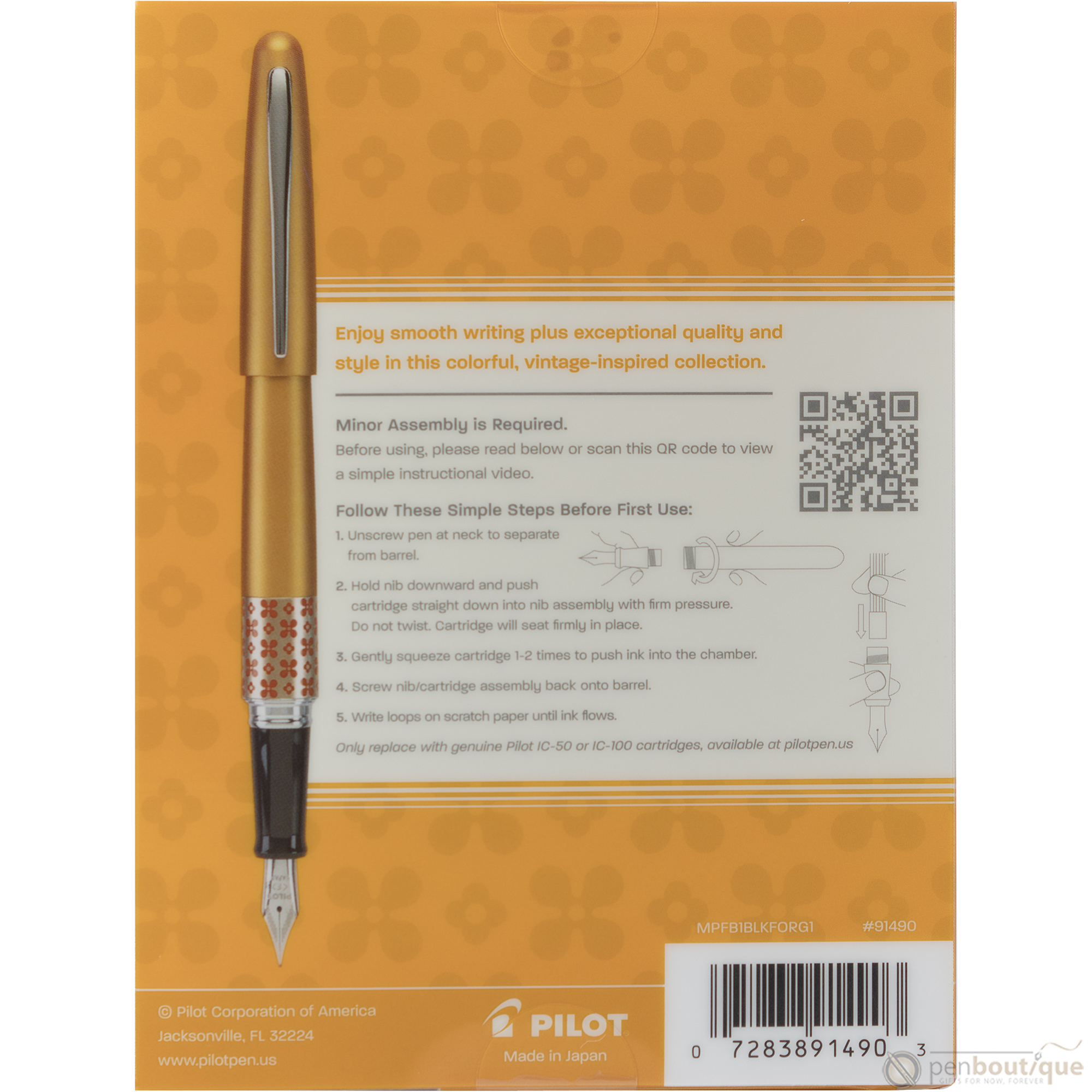 Pilot Fountain Pen - MR Collection - Retro Pop - Orange-Pen Boutique Ltd