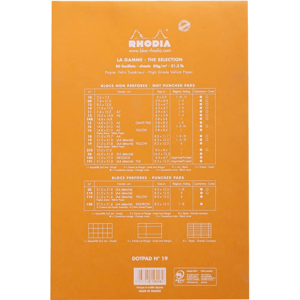 Rhodia Dot.Pad Rhodia Orange 80Sh Stapled 80G 8-1/4X12-1/2 | Matrice Points 5Mm - Pen Boutique Ltd