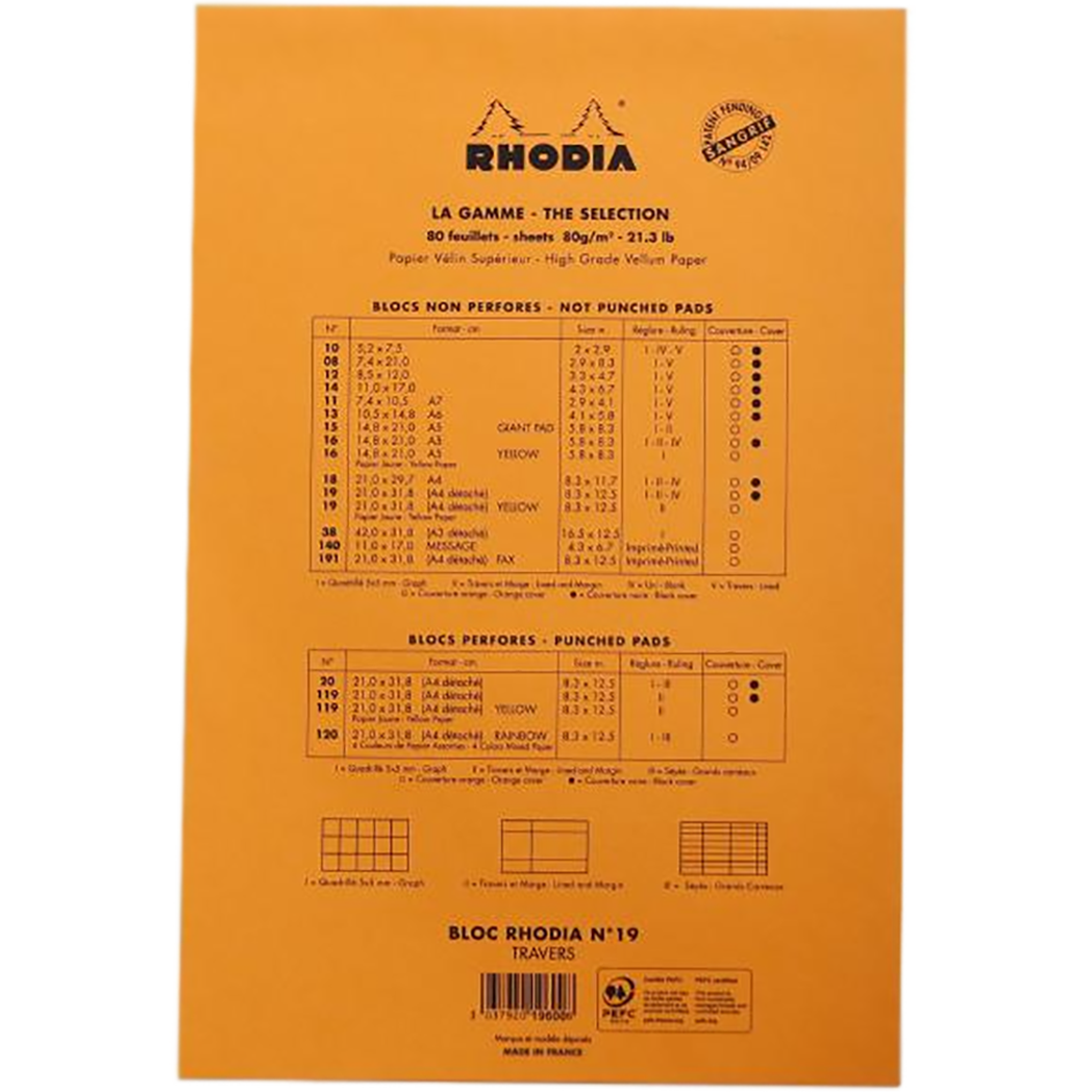 Rhodia Classic Notepads Top Staplebound 8 ¼ x 12 ½ Orange - Lined-Pen Boutique Ltd
