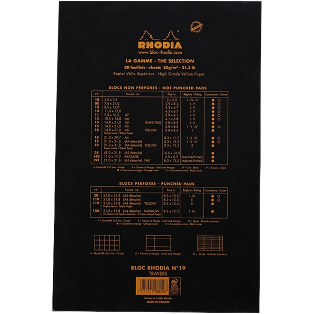 Rhodia Classic Notepads Top Staplebound 8 ¼ x 12 ½ Black - Lined - Pen Boutique Ltd