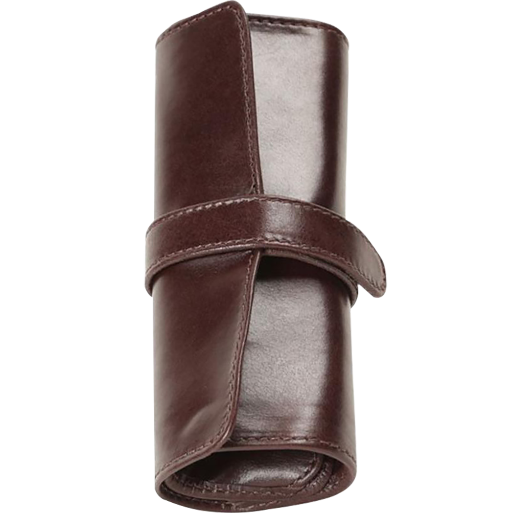 Aston Leather 5 Pen Roll Up Case - Brown-Pen Boutique Ltd