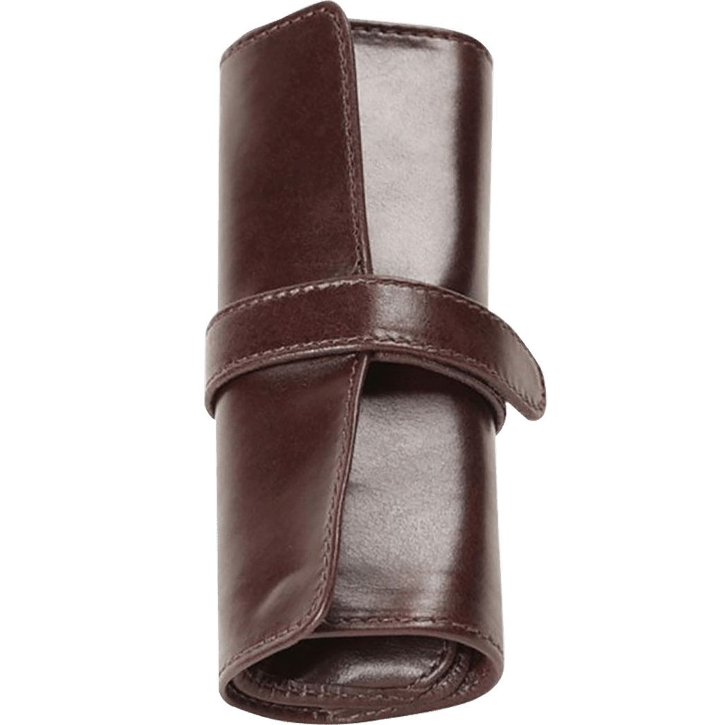 Aston Leather 5 Pen Roll Up Case - Brown - Pen Boutique Ltd