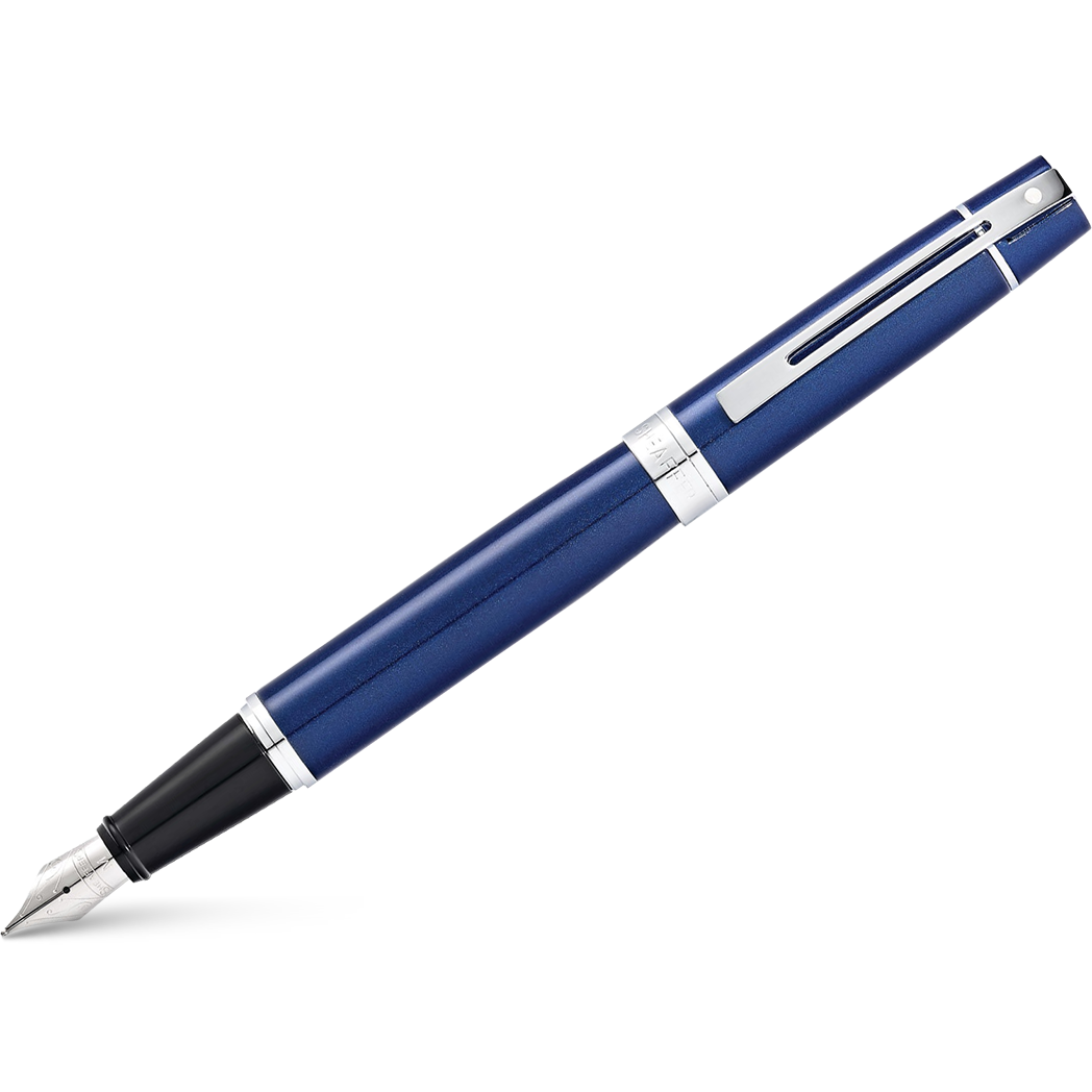 Sheaffer 300 Fountain Pen - Chrome Trim - Glossy Blue Lacquer - Stainless Steel-Pen Boutique Ltd