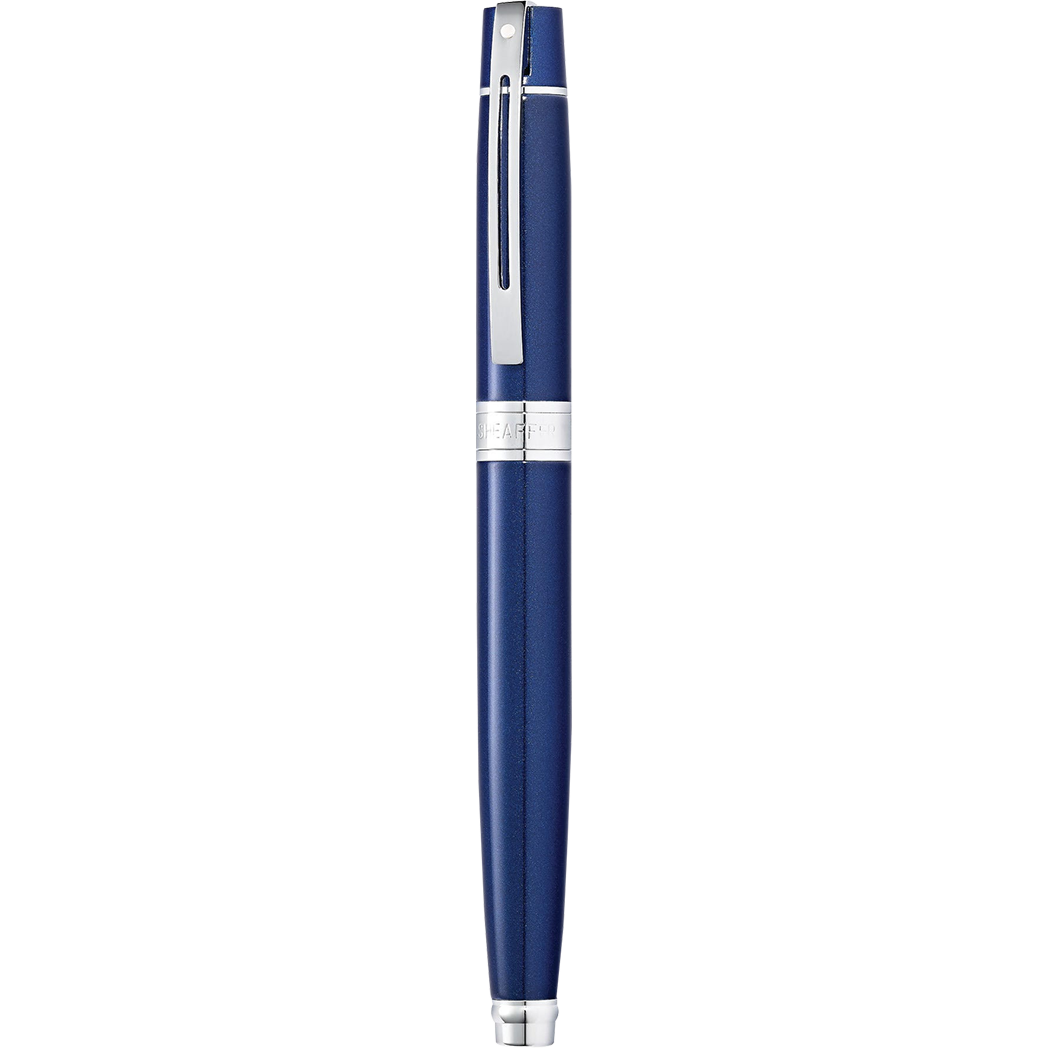 Sheaffer 300 Fountain Pen - Chrome Trim - Glossy Blue Lacquer - Stainless Steel-Pen Boutique Ltd