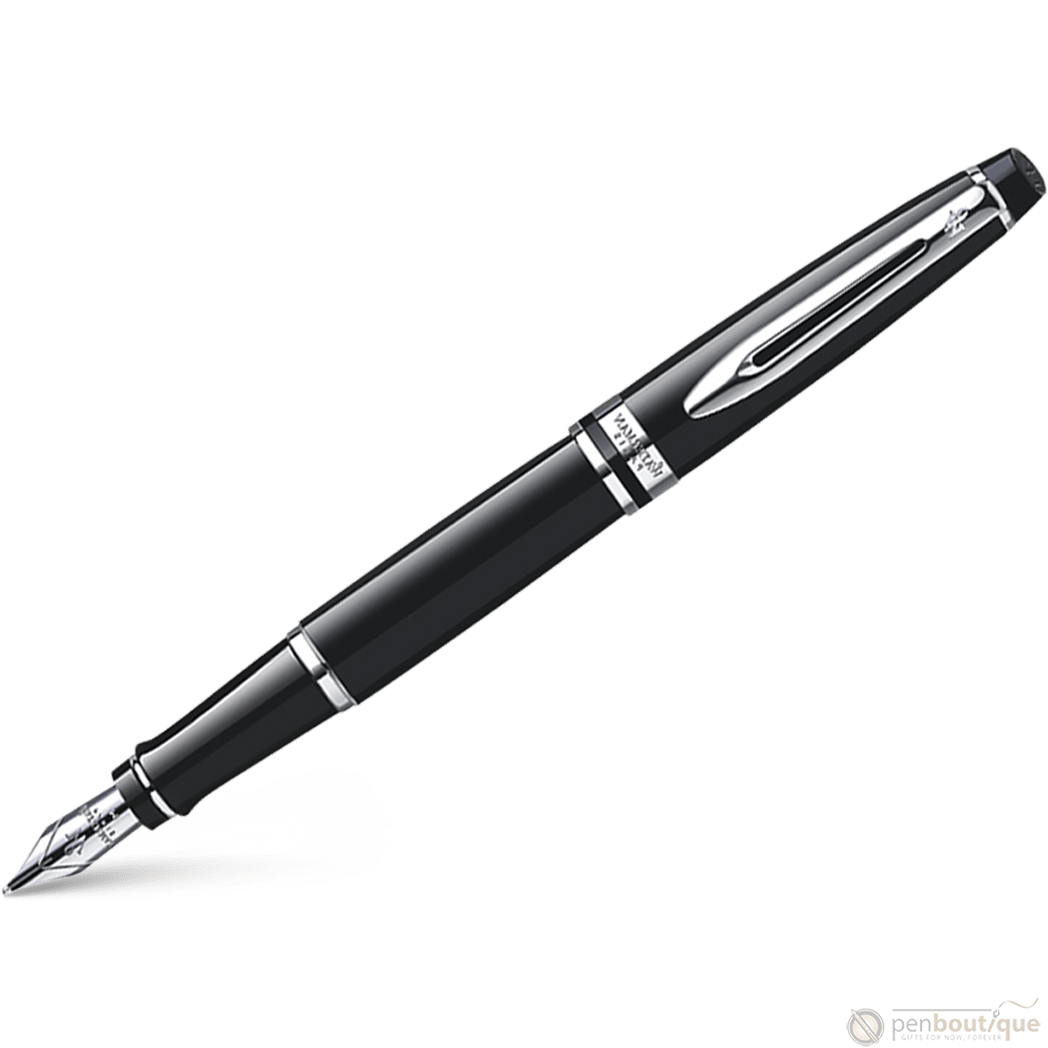 Waterman Expert Fountain Pen - Black - Chrome Trim - Medium Nib - Pen Boutique Ltd