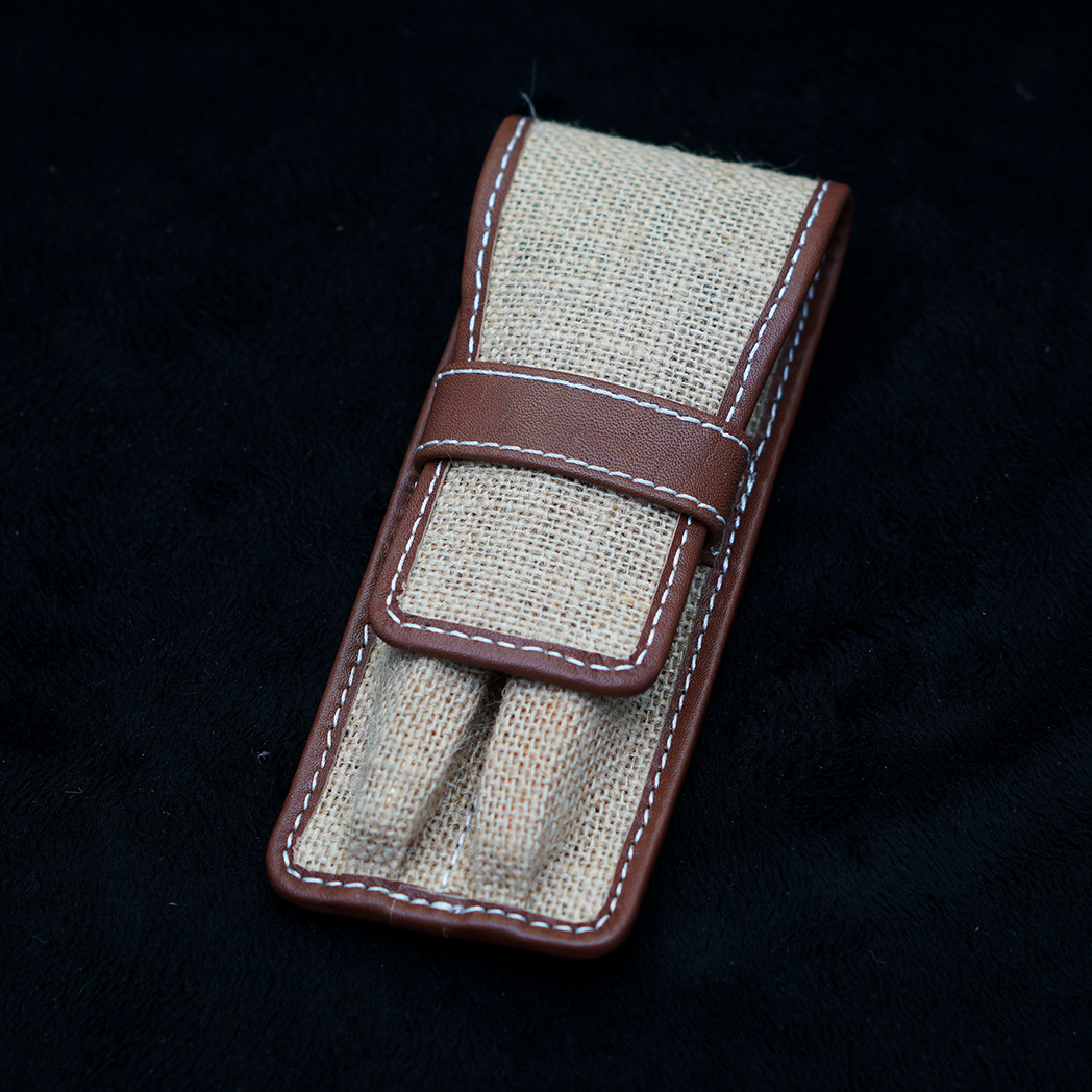 Pen Boutique Yak Leather 2 Pen Jute Cover - Tan/Brown-Pen Boutique Ltd