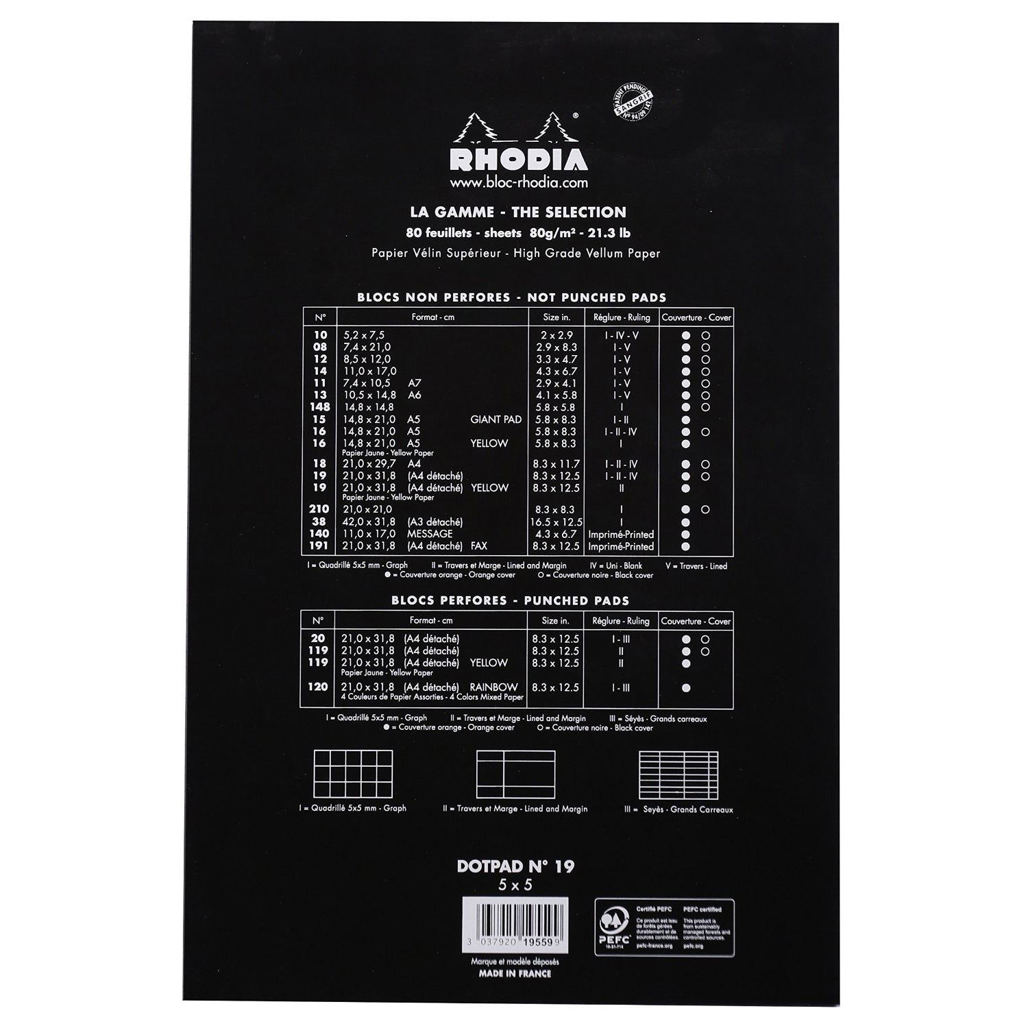 Rhodia Black Stapled 8-1/4x12-1/2 Dot Pads - Pen Boutique Ltd