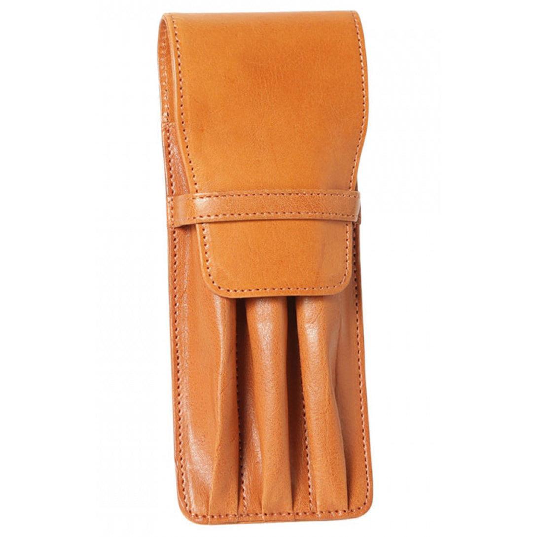 Aston Leather Tan Finger Style Triple Pen Case - Pen Boutique Ltd